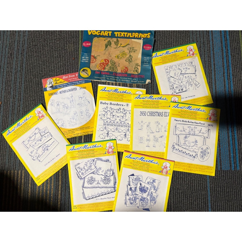 Hot Iron Transfer Patterns Lot of 9 Vintage Fabric‎ Painting Sewing Crafts